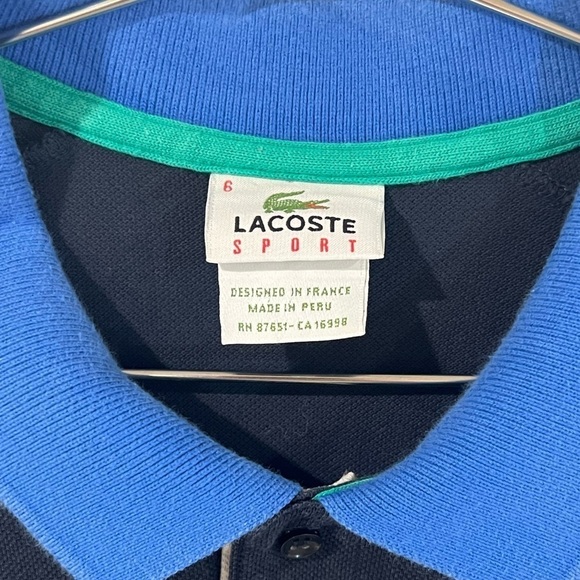Men’s Lacoste France Size 6 (Medium/Large) Black Stripe Cotton Polo Shirt - Picture 4 of 8